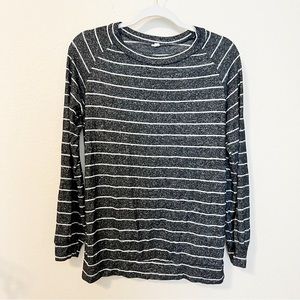 Pink Blush Grey White Striped Long Sleeve Top